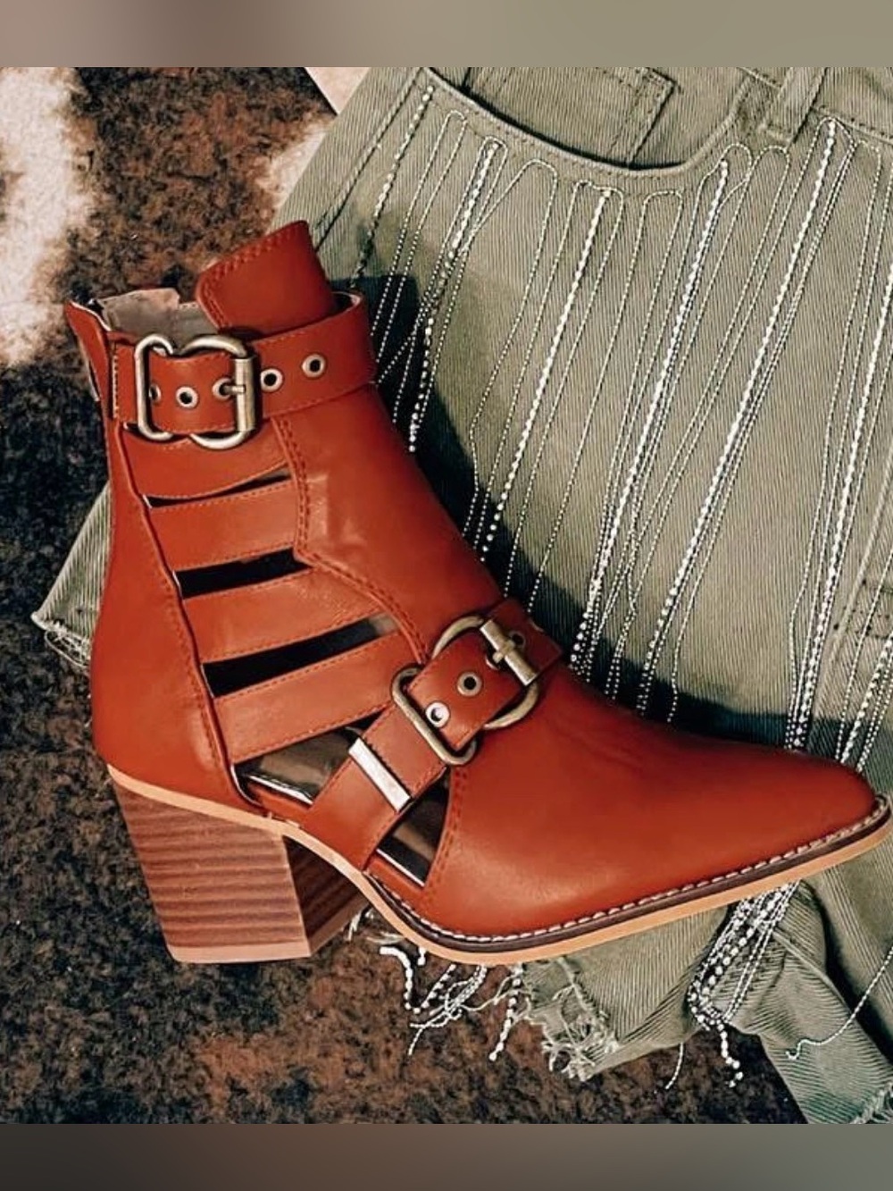 BEAST FASHION Brown Cutout Buckle Ankle Booties